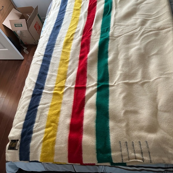Classic Striped Wool Blanket in Cream and Multicolor - Picture 3 of 5